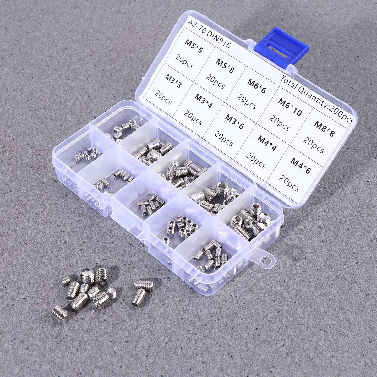 

200 Pcs Hexagonal Tightening Screw Key Head Socket Flat Stainless Screws Point Grub Headless Boxed