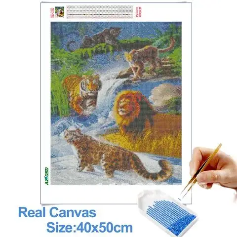 Full Square Diamond Painting AZQSD Tiger Lion Leopard Diamond Embroidery Forest Animal Gift Home Decor Handmade