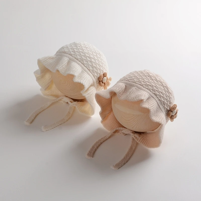 Baby Princess Hat Fashionable Winter Beanie Cap Sweet Girls Knitted Hat 1-5T Kids Lacing Bonnet with Flower Charm