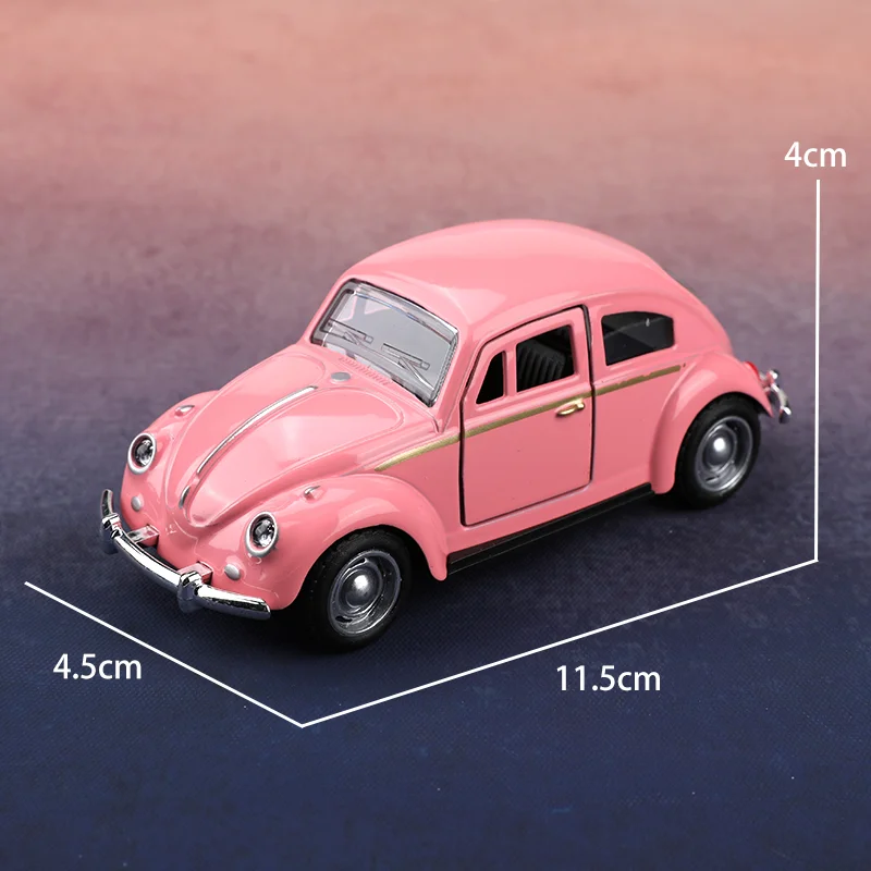 Retro Classic Beetle-Shaped Alloy Car Model, 1:36 Scale Die-Casting Metal Toy Car, Can Open the Door and Return the Car, desktop