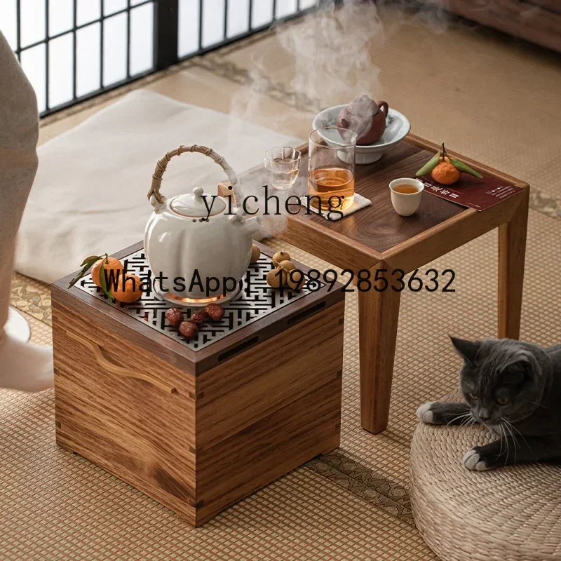 black walnut solid wood indoor fireplace brewing tea table and chair combination Chinese coffee table household