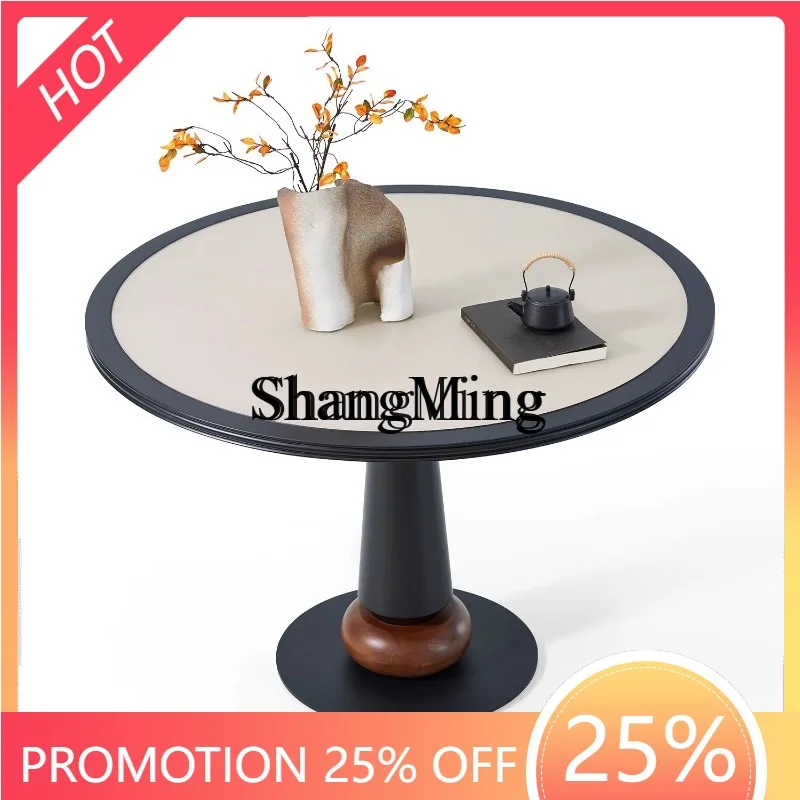 

SM round pure white rock slab dining table in the ancient style minimalist household modern simple round table
