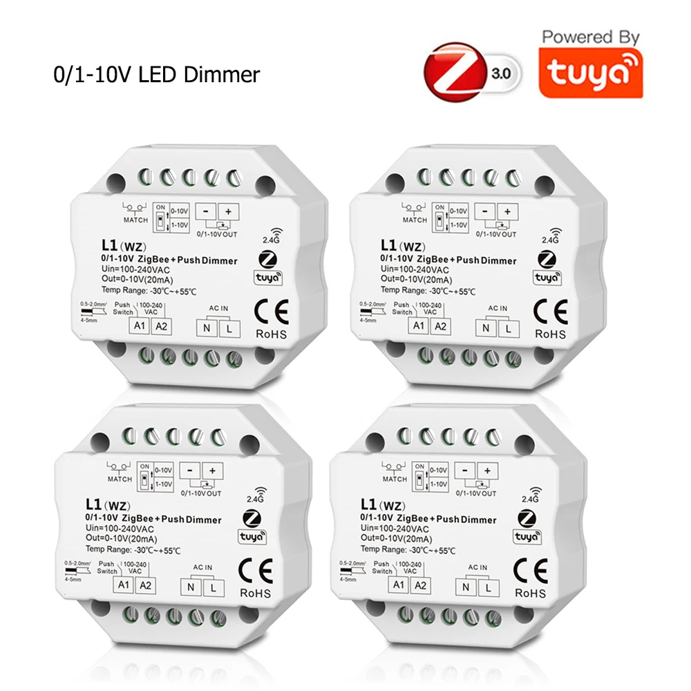 Tuya Zigbee 0/1-10V Wireless AC Push LED Dimmer Switch Module 110V 220V APP Remote Control Voice Control for Alexa Google Home