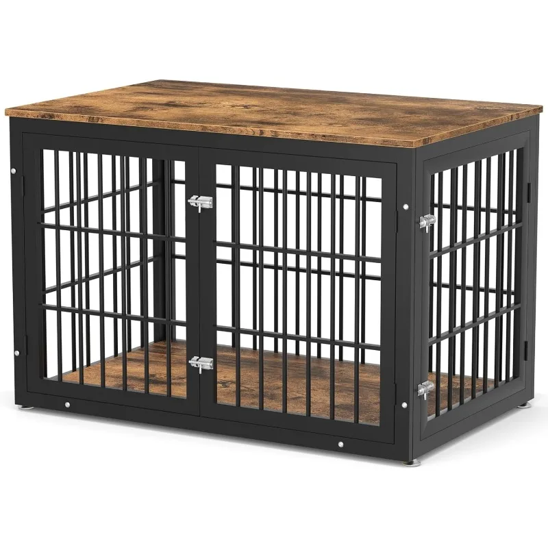 

Rustic Heavy Duty Dog Crate Furniture for Extra Large Dogs, Wooden Cage Kennel Furniture Indoor, XL, Black and Brown