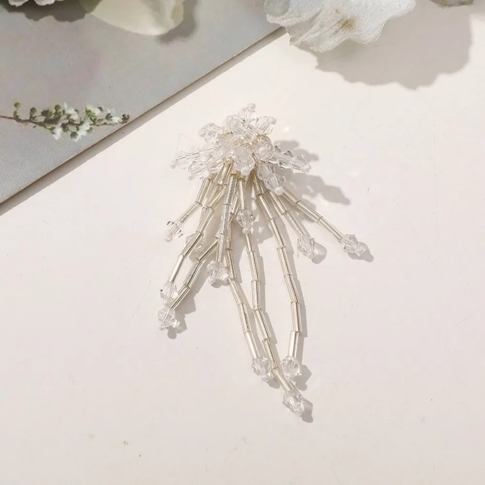 3D Flower Design Shoe Charms Crystal Beaded Tassel Finished Beaded Brooch Hand Sewing Long Earrings Fashion Jewelry For Women