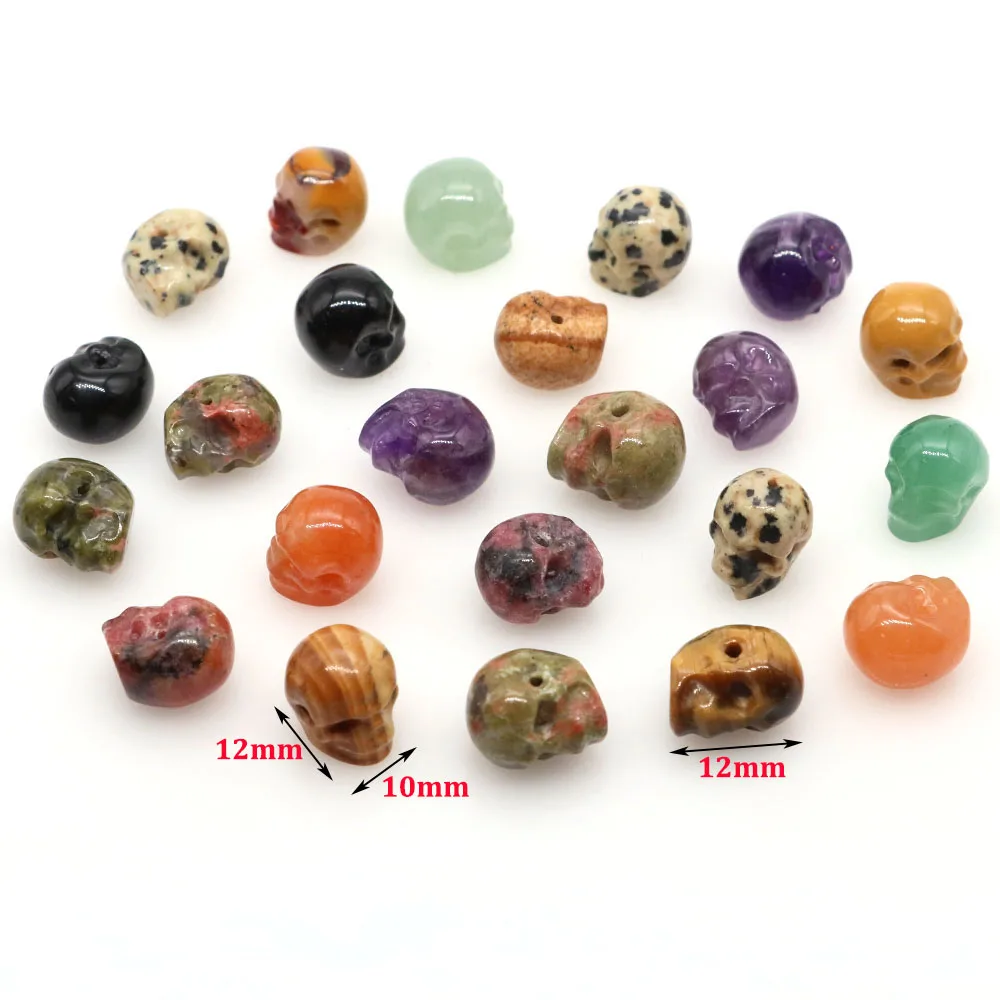 Natural Stones Carved Skull Pendant Healing Crystal Halloween Loose Spacer Bead Jewelry Making Bracelet Necklace DIY Accessories