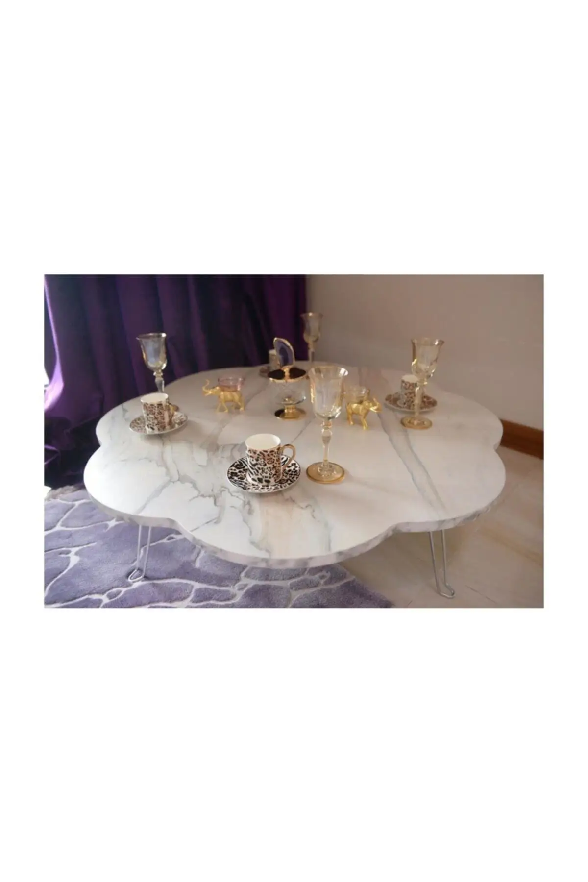 Marble Pattern Wood Folding Daisy Place Table 100 cm