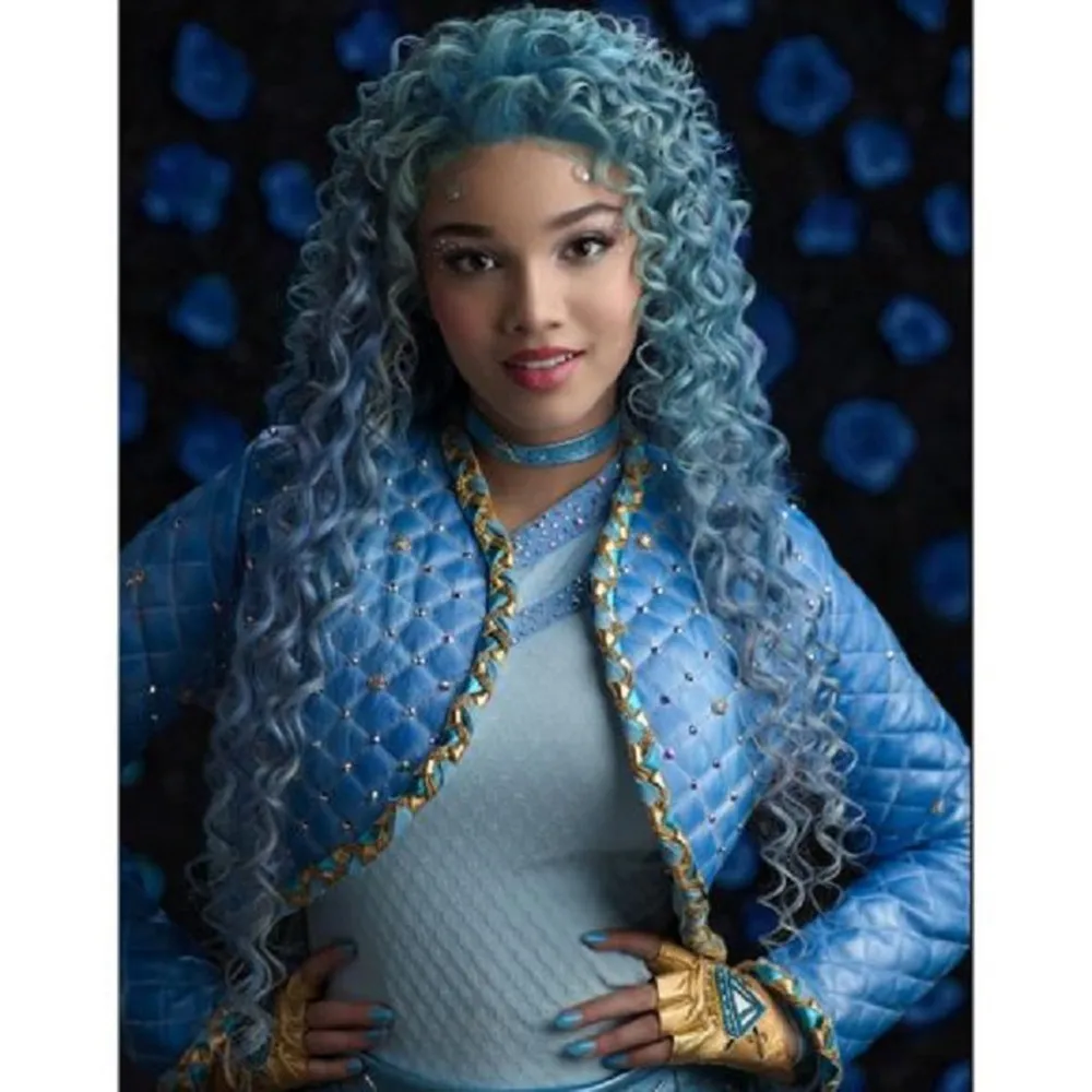 Synthetic Wig Anime Descendants 4 Girls Long Red Or Blue Curly Wig with Buns Halloween Cosplay Party Costume Wig Dairly Use Hair