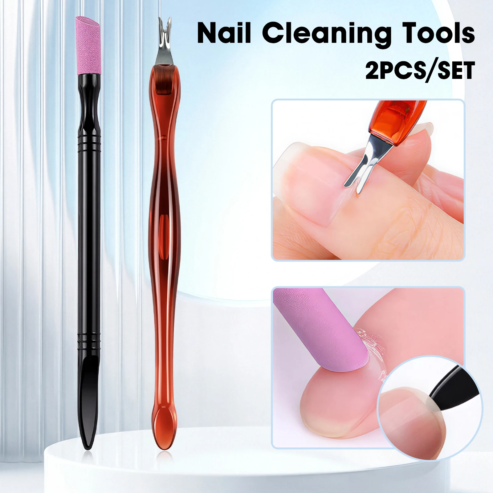 2Pcs Nail Cuticle Pusher Set 3‑in‑1 Nail Polishing Stick Dead Manicure Pedicure Nail Cleaning Tools for Nail Art Salon Home Use