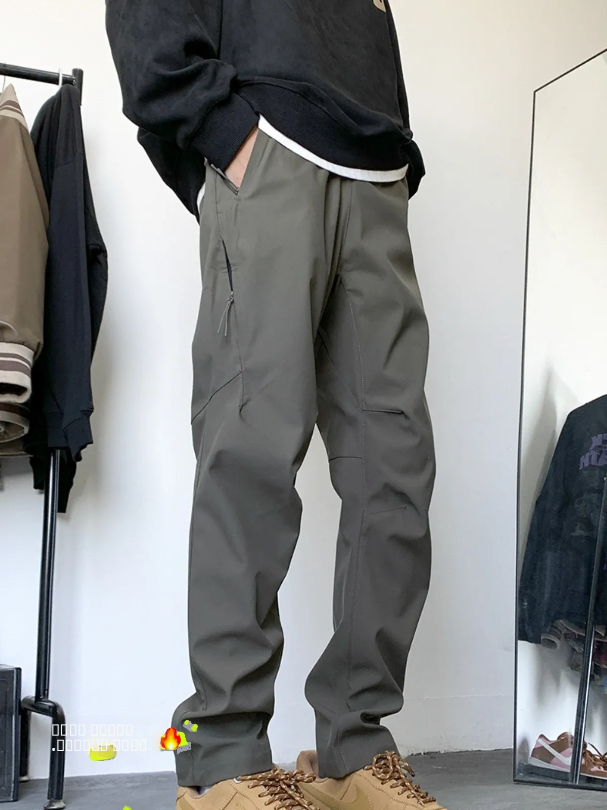 

Cleanfit Fce Lined Thi Winter Work Pants Men Casual Spor Trousers Straight Leg mid Waist ket No Iron Faion Brand