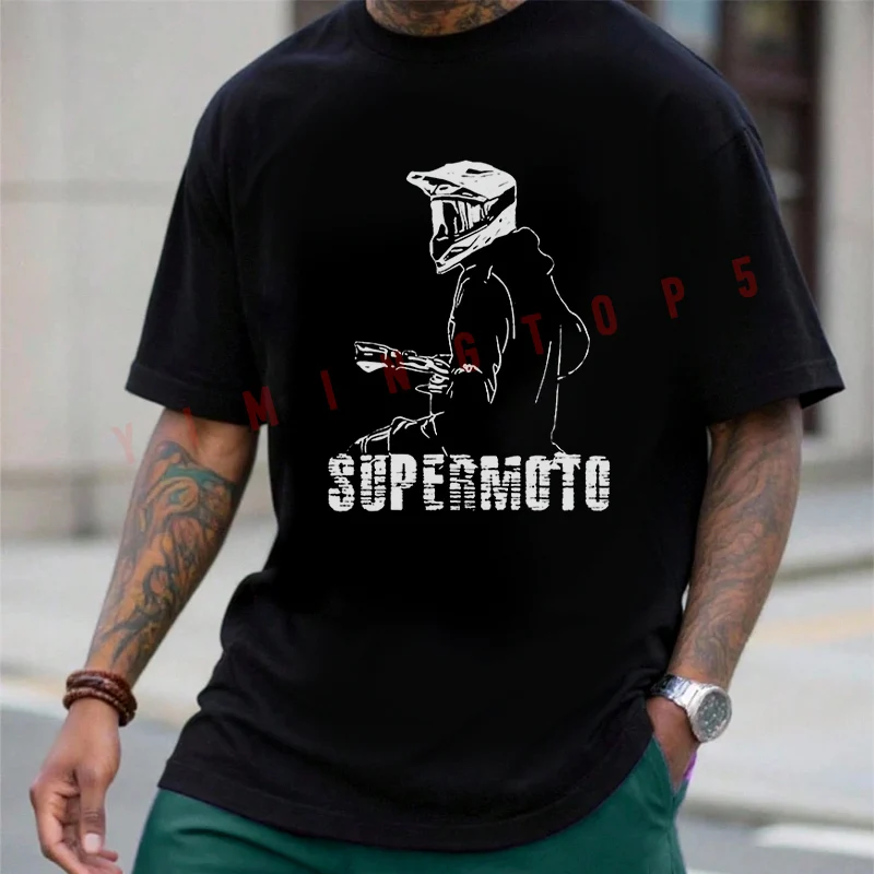 

Supermoto Motorcycle Graphic T-Shirt Cotton Summer Casual Short Sleeve Round Neck Tops Tee