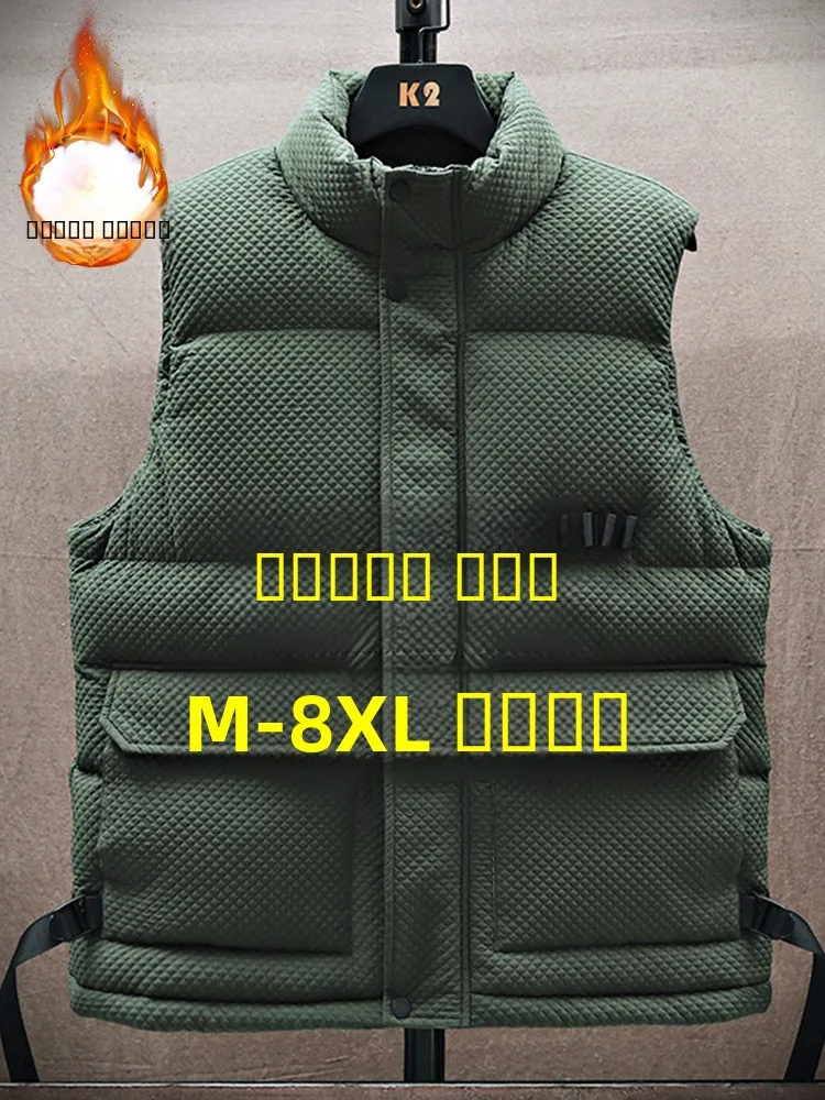 

Мужской утепленный хлопковый жилет больших размеров, новая зимняя модель, теплая куртка с воротником-стойкой, жилет для полных мужчин, верхняя одежда из полиэфирного волокна