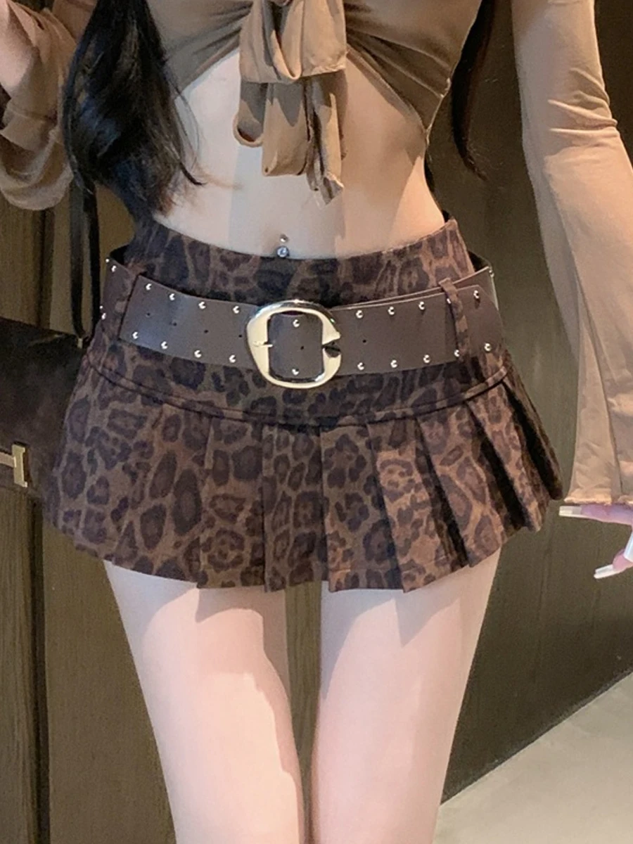 Sexy American Leopard Print High Waist A-Line  Skirt for Girls Casual Wear Non-Stretch Fabric Print Design Long Legging