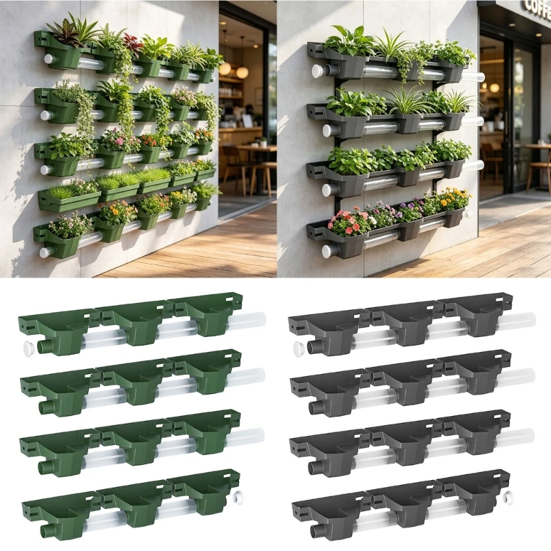 Vertical Wall Planter Set with Resin Plastic Body, Linked Hose Channels, Channel Closures, and Hand-Assembled Joints Y5GB