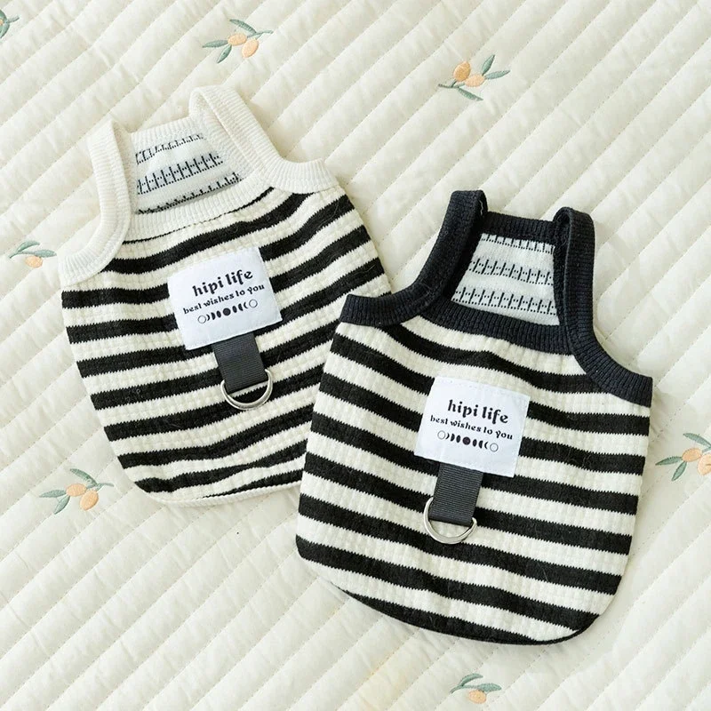 Summer Black White Stripe Pet Vest Cute Puppy Clothes Bulldog Chihuahua Dog Suspenders Clothing Cotton Dog Costume Dog T Shirt