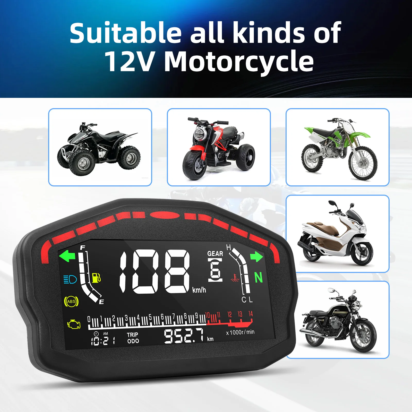 Motorcycle Speedometer Digital Dash Panel Universal LCD Odometer 1/2/4 Cylinder For Honda For Ducati For Kawasaki For Suzuki