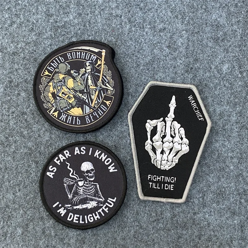 Printed Skull Patch AS FAR AS I KNOW I'M DELIGHTFUL Tactical Morale Badge Hook and Loop Armband Clothing Backpack Patches