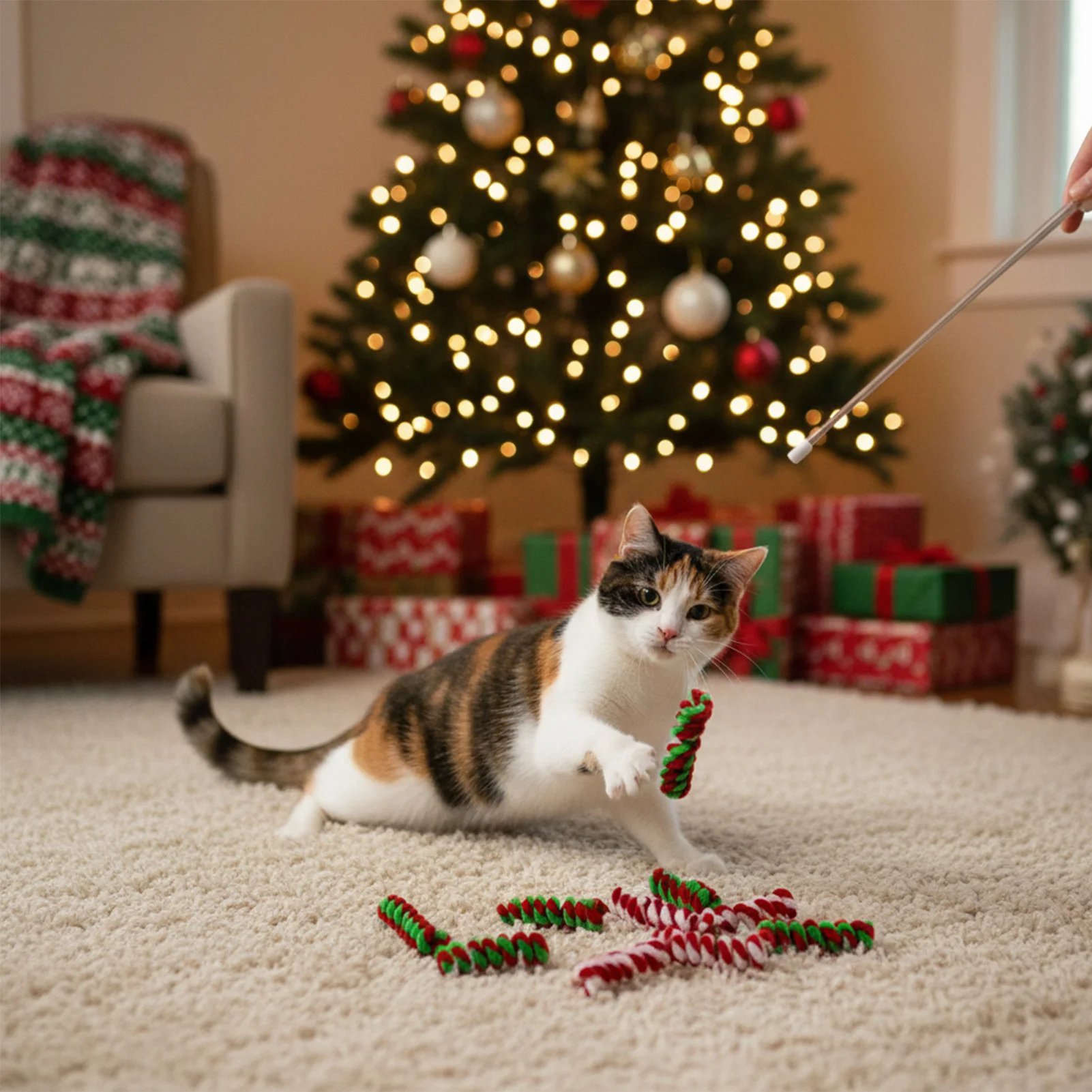 10 قطعة عيد الميلاد القط لعب للحيوانات الأليفة رقيق الربيع دعابة عصا التفاعلية الملل الإغاثة هدية القطط اللعب هدية عيد للحيوانات الأليفة