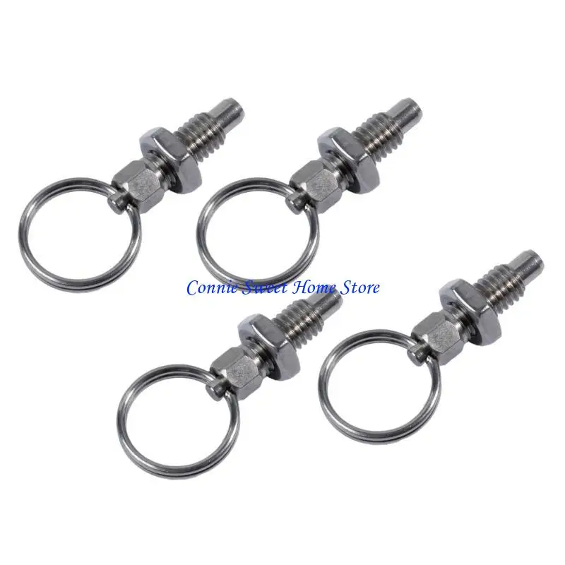 LXAF 4 PCS Stainless Spring Loaded Plunger Non Lock-Out Knob Plunger Hand Retractable Spring Plunger with Pull Ring Durable