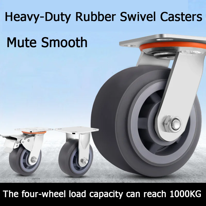 1pcs Heavy-duty Silent Swivel Casters 4/5/6/8 Inches Hand Truck Wheels Caster with TRP Rubber Wheels for Trailer and Pull Cart