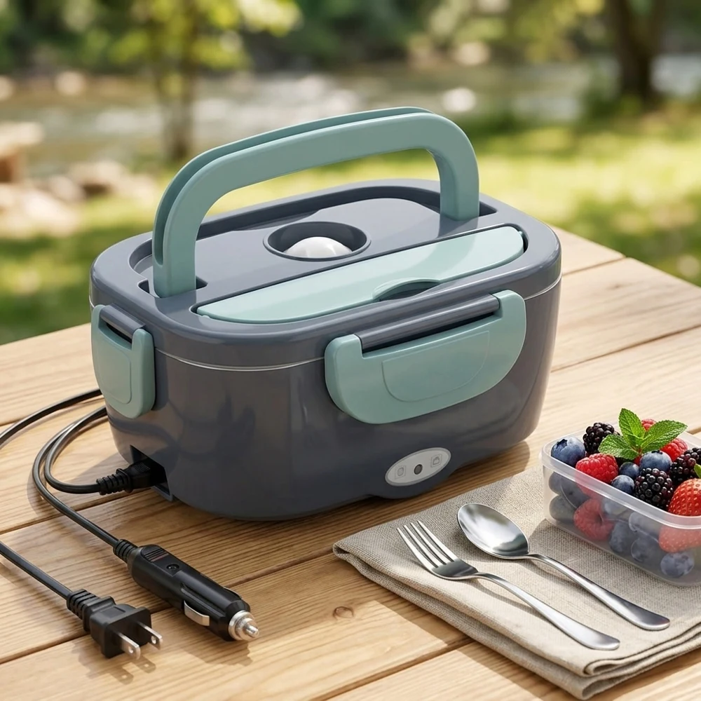 Lonchera Eléctrica Portátil de 1.5L y 60W, Calentador de Comida a Prueba de Fugas, Doble Uso para Auto, Hogar, Camión y Oficina, con Bolsa de Transporte Aislada