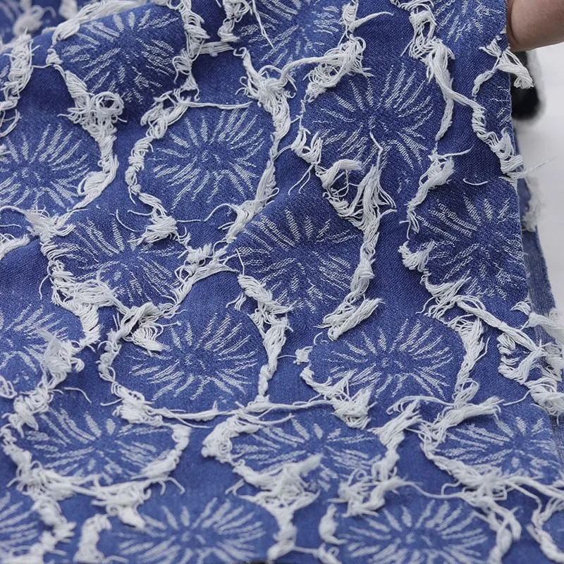 Lotus Leaf Fringe Denim Jacquard Fabric Thick Non Elastic High End Outerwear Pants Dress Clothing Luggage Bags Design DIY Fabric
