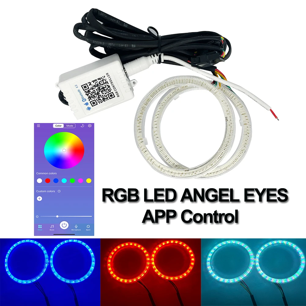 1 Set RGB Angel Eyes COB Halo Rings 60MM 70MM 80MM 90MM 95MM 100MM 110MM 120MM Car Motorcycle Halo Ring With Cover APP Control