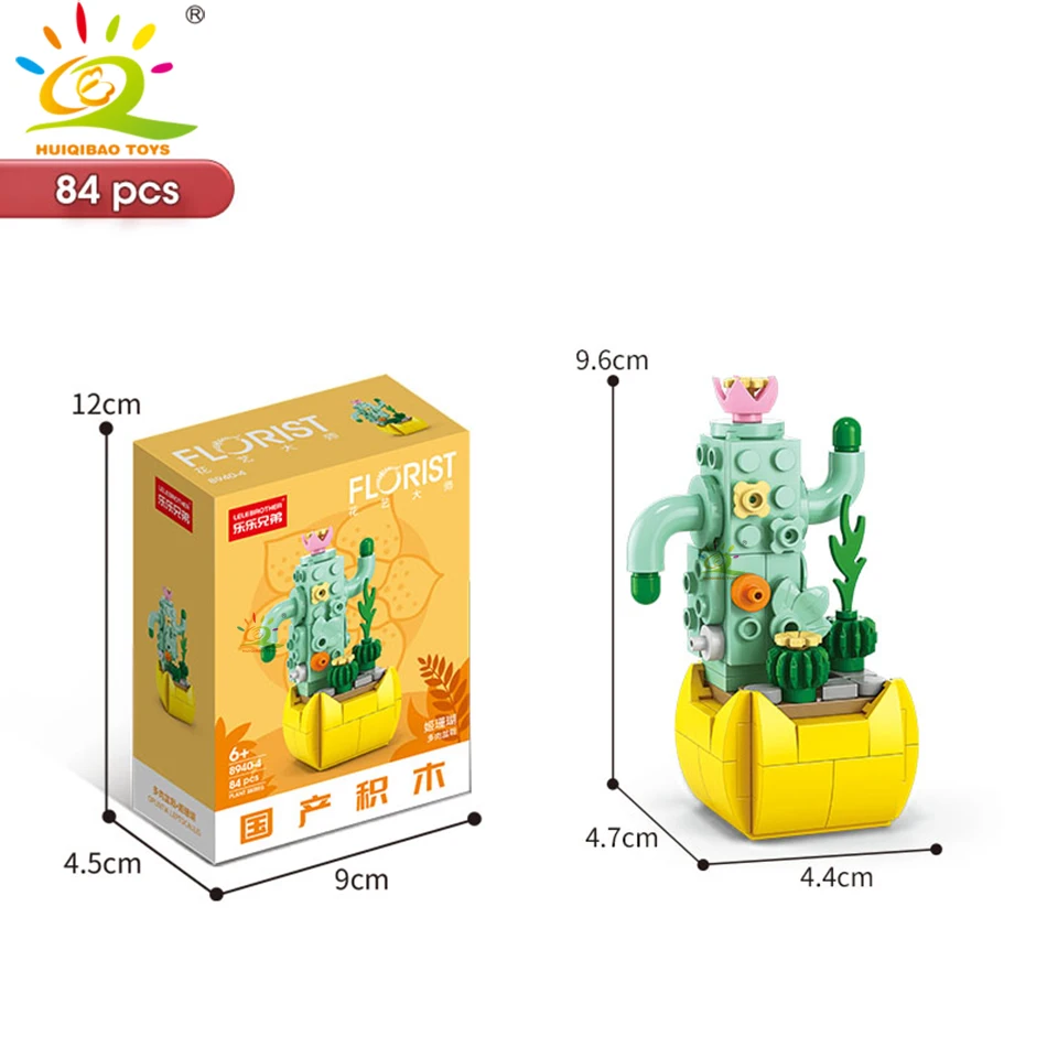 HUIQIBAO MOC Bloem Succulent Ingemaakte Model Bouwsteen DIY Eeuwige Boeket Thuis Bureau Plant Decor Baksteen Meisje Gift Kinderen Speelgoed
