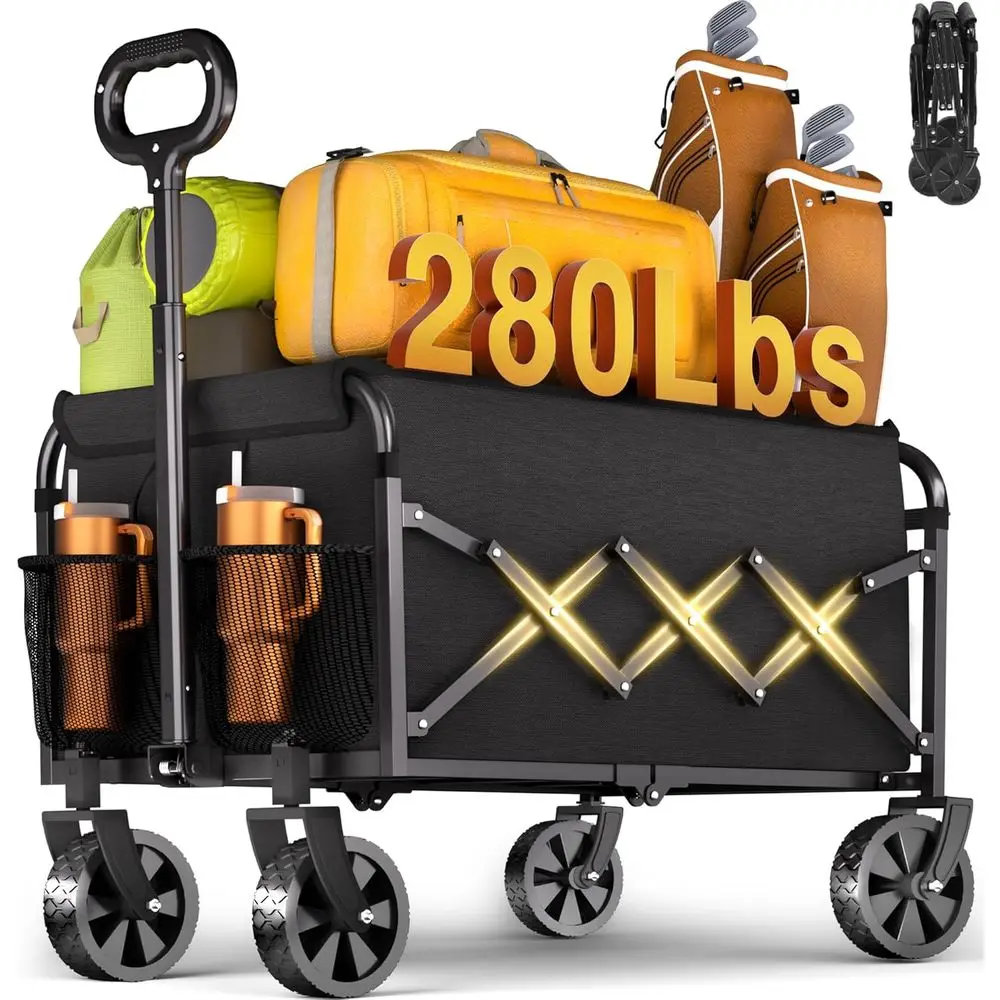 

Collapsible 280Lbs Wagon Cart with Wheels - Portable for Camping, Picnics, Sports, Travel, and Shopping