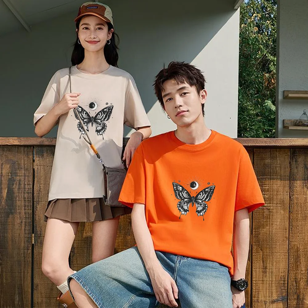 Butterfly Moon Sun Printed T Shirt Breathable Fabric S-XXL Personalized Custom Aesthetic Graphic Top Unisex Fit Casual Short Sle