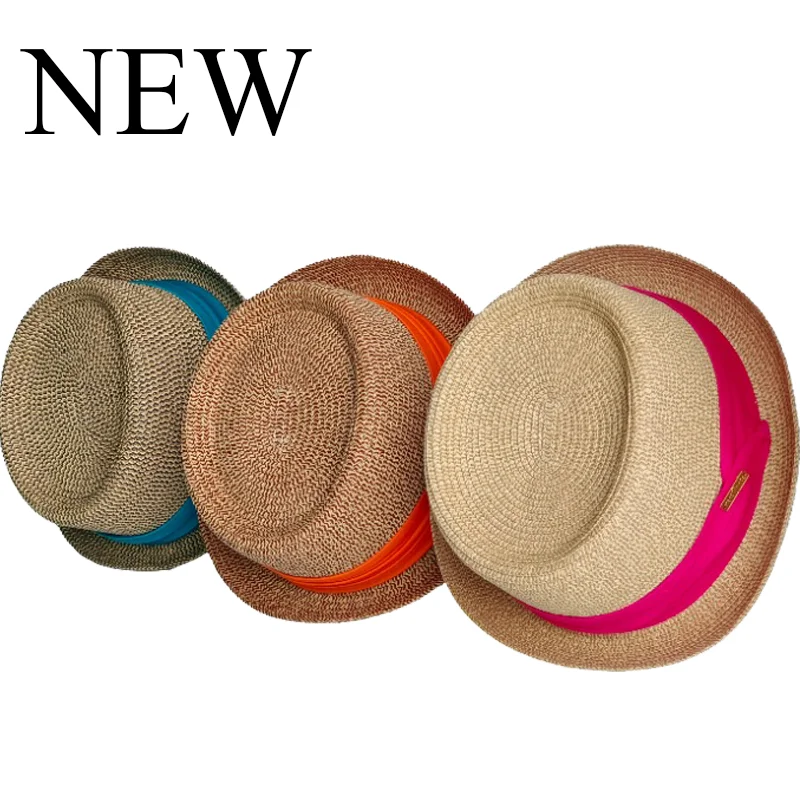 Sommer-Strohhut, dreifach gefalteter Webstoffhut, Vintage britischer Trilby-Strohhut, Fedora, atmungsaktiver Strand-Sonnenhut, handgewebter Stroh-Panama-Hut