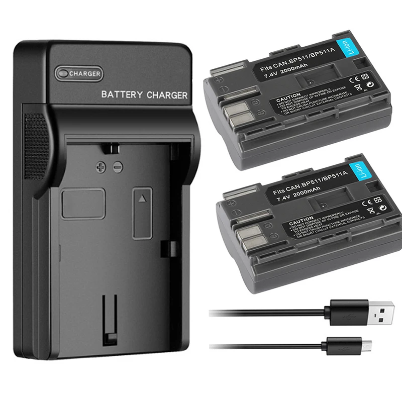 

2000mAh BP-511 BP-511A Battery + USB Charger for Canon EOS 5D 10D 20D 30D 40D 50D 300D PowerShot G1 G2 G3 G5 G6 Digital Camera