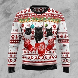 PLstar Cosmos Black Cat Gloves 3D Printed Fashion Men's Ugly Christmas Sweater Winter Unisex Casual Knit Pullover Sweater MYY28