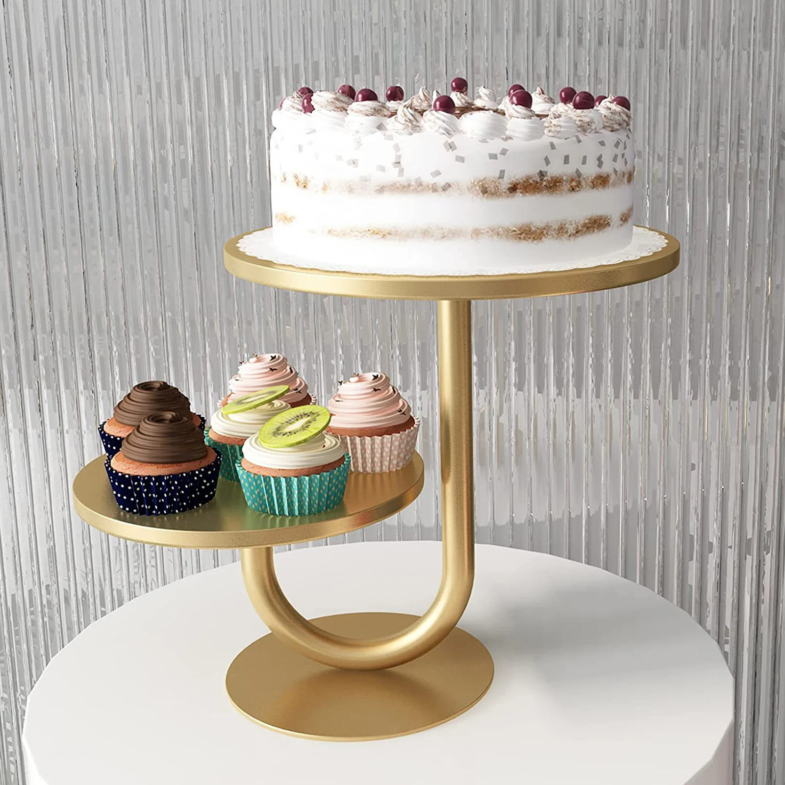 Gold Cake Stand 10/8 Inch 2 Tier Round Cupcake Stand for Parties Wedding Birthday Family Party Dessert Tray Pie Plates