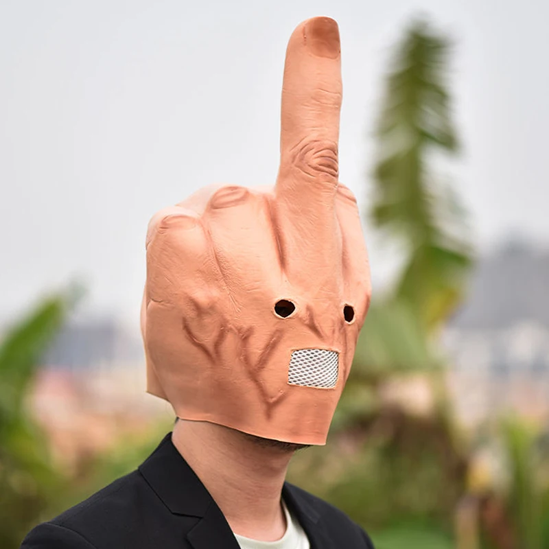 

Creative Personality Despises Vertical Middle Finger Latex Mask Halloween Creepy Fingers Mask Cosplay Spoof Headgear Props