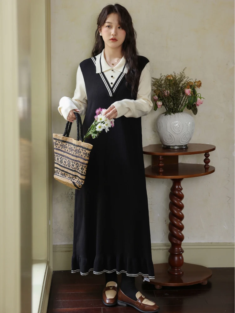 NYFS 2025 بولو كاذبة قطعتين المرأة طويلة الأكمام الدهون ملم محبوك سترة فستان فضفاض حجم كبير الخريف رداء Elbise فساتين طويلة #6