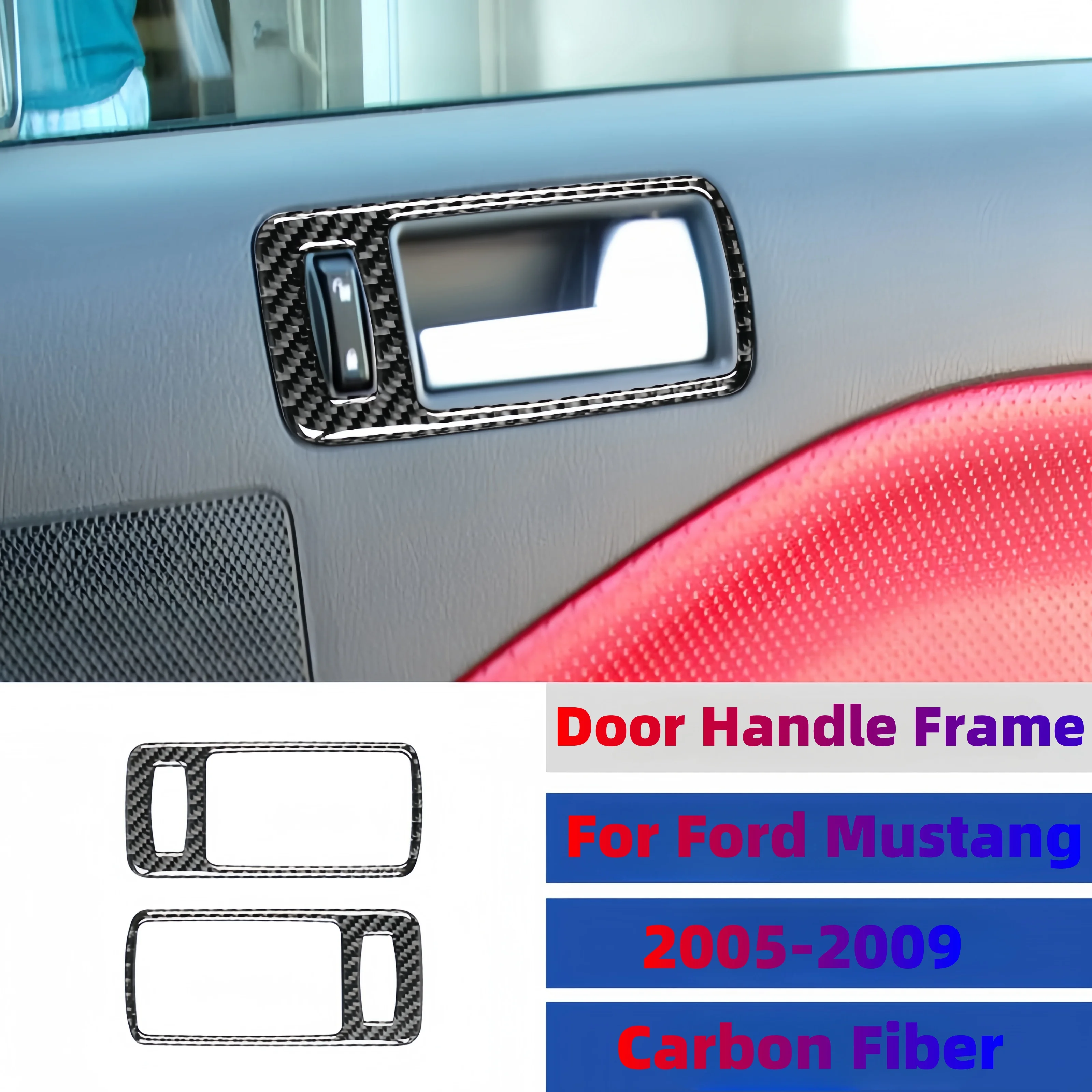 

For Ford Mustang 2005-2009 Carbon Fiber Car Interior Door Handle Cover Door Bowl Frame Sticker Protective Trim Auto Accessoires