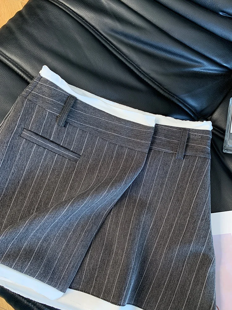 프랑스 빈티지 프레피 스타일 하이 웨이스트 a 라인 스커트 여성 우아한 비대칭 스트라이프 패치 워크 디자인 짧은 스커트 한국 세련된