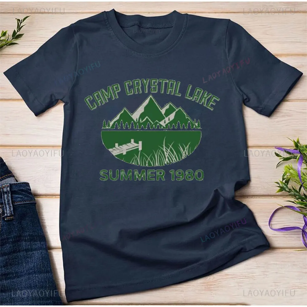 تي شيرت قطني مطبوع للهالوين ، مخيم بحيرة كريستال ، ملابس مضحكة ، قميص حديث محب ، قمم قصيرة الأكمام ، جودة عالية