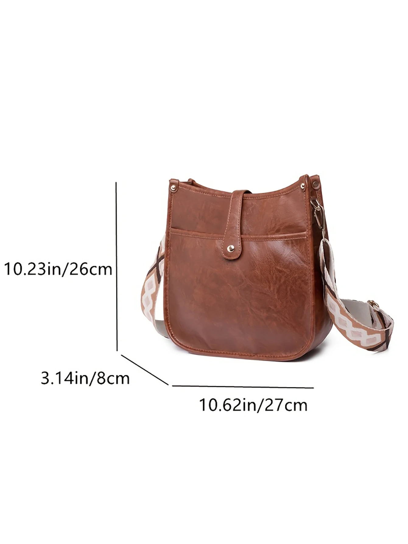 Crossbody Bag Buckle Decoration Ethnic Style Wide Shoulder Strap Commuting Wallet Women\'s Faux Leather Shoulder Bag