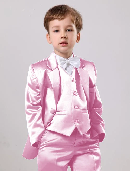 Silver Grey Satin Boy Suit Wedding Tuxedo Kid Jacket Set Child Blazer Pants 2 Piece Set 2-16 Years Old Custom Clothes