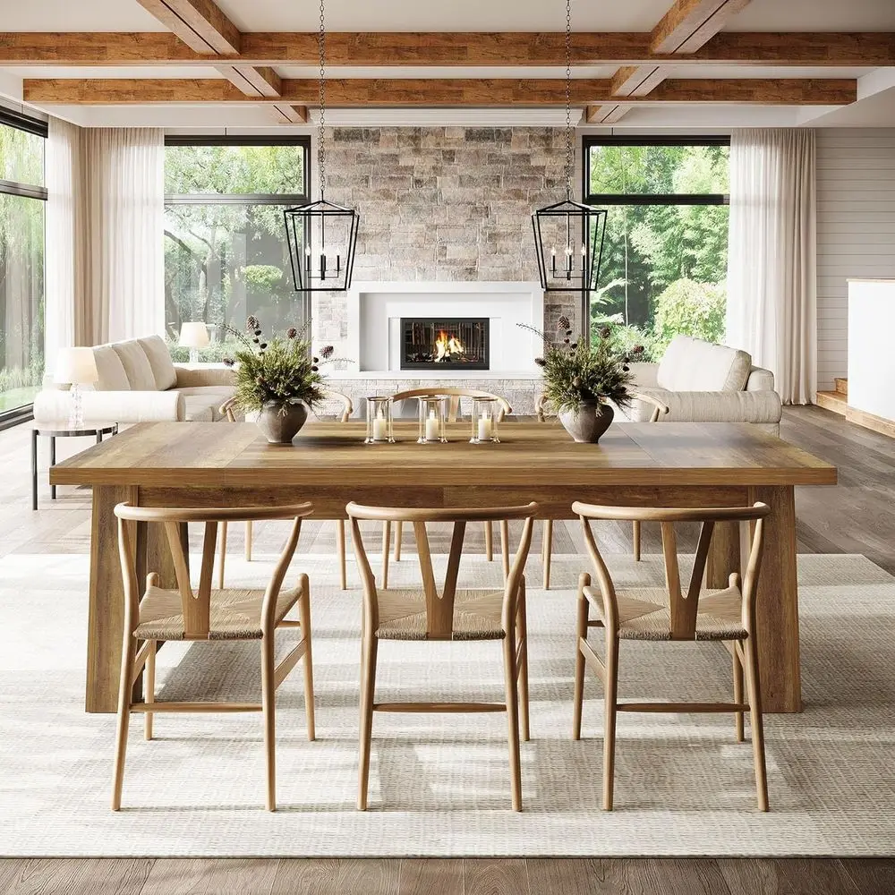 Mesa de jantar elegante de madeira maciça 70,5, marrom, assentos 6-8 para casa e sala de jantar