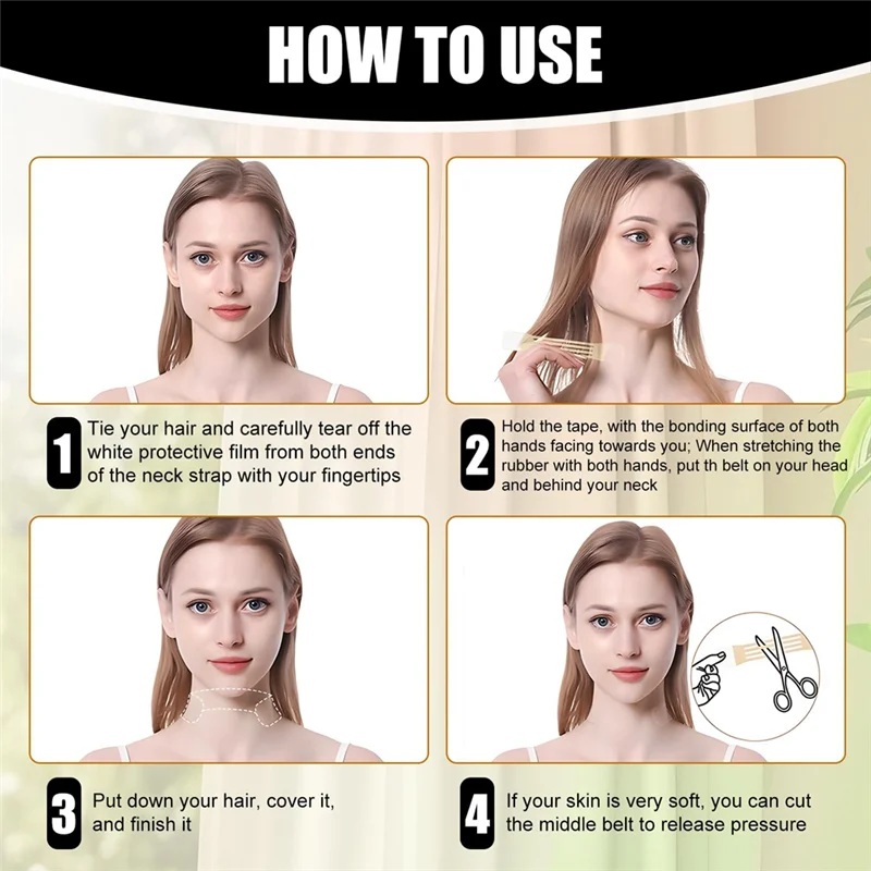 Levantamiento de cinta para el cuello, cintas para levantar la cara y el cuello reafirmante invisible, levantamiento instantáneo de la cinta para el cuello, cuellos de pavo