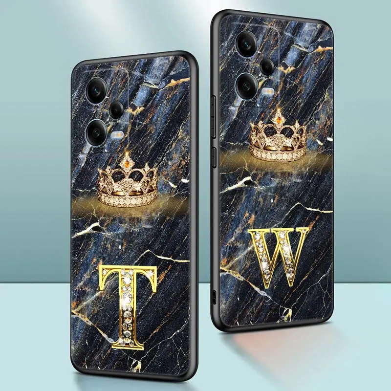 Marble Crown Initial Letter R Q T Soft Case For Xiaomi Redmi Note 12 Pro Plus 12S 11 10 Pro 11S 10S 9 8 Pro 9S 7 Case Back Cover