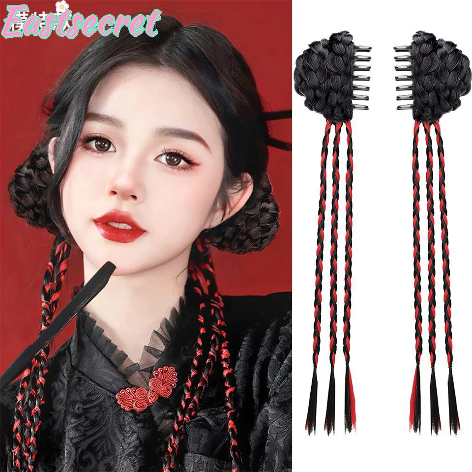 EASTSECRET Boxing Braid Ponytail New Chinese Hanfu Grab Clip Colored Braid Double Ponytail Braid