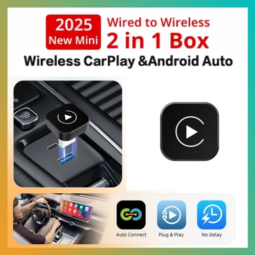 Imagen 1 del producto Dongle inalámbrico CarPlay 2 en 1, adaptador inalámbrico para Android Auto, caja inteligente AI, sistemas inteligentes para coche con CarPlay con cable