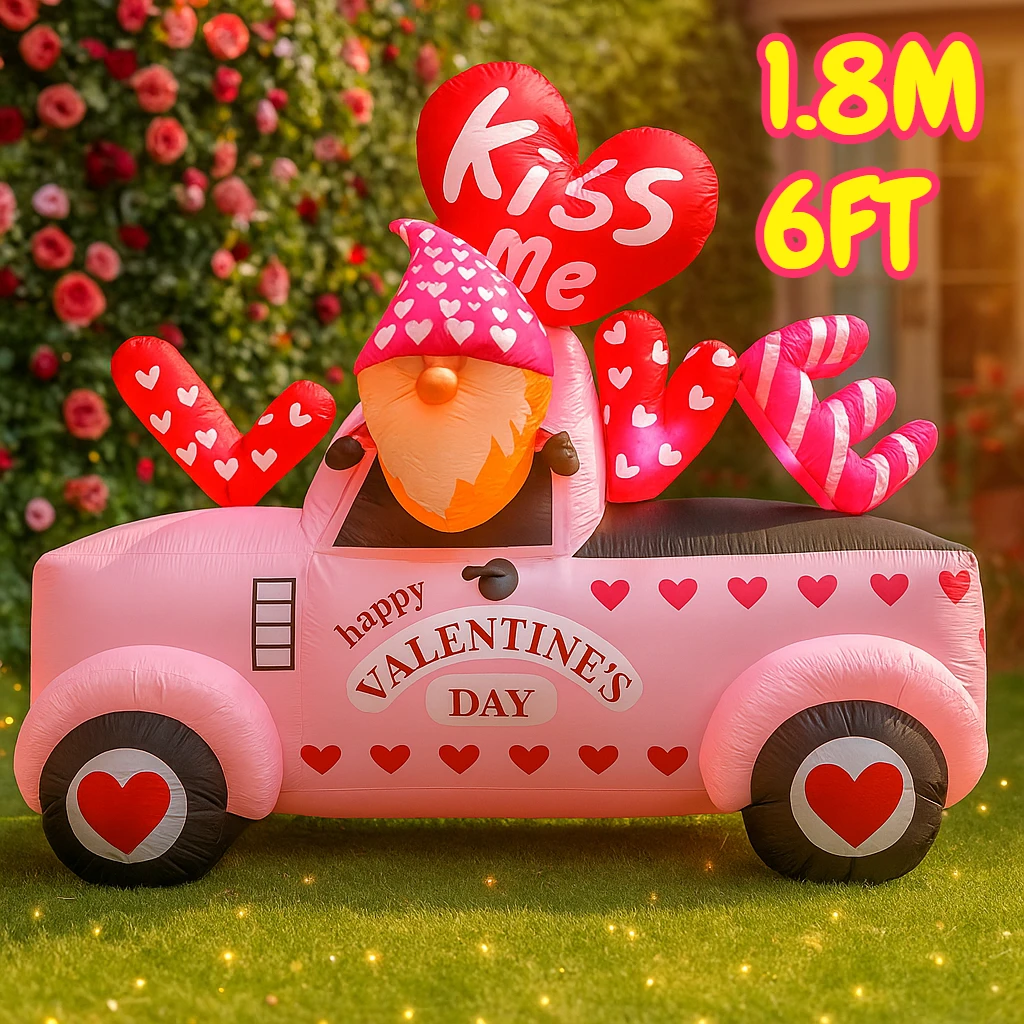 

1.8M/6FT Valentine's Day Inflatable Toy Automotive Goblin Courtyard Decoration Romantic Build-in LED Light Garden Decoration