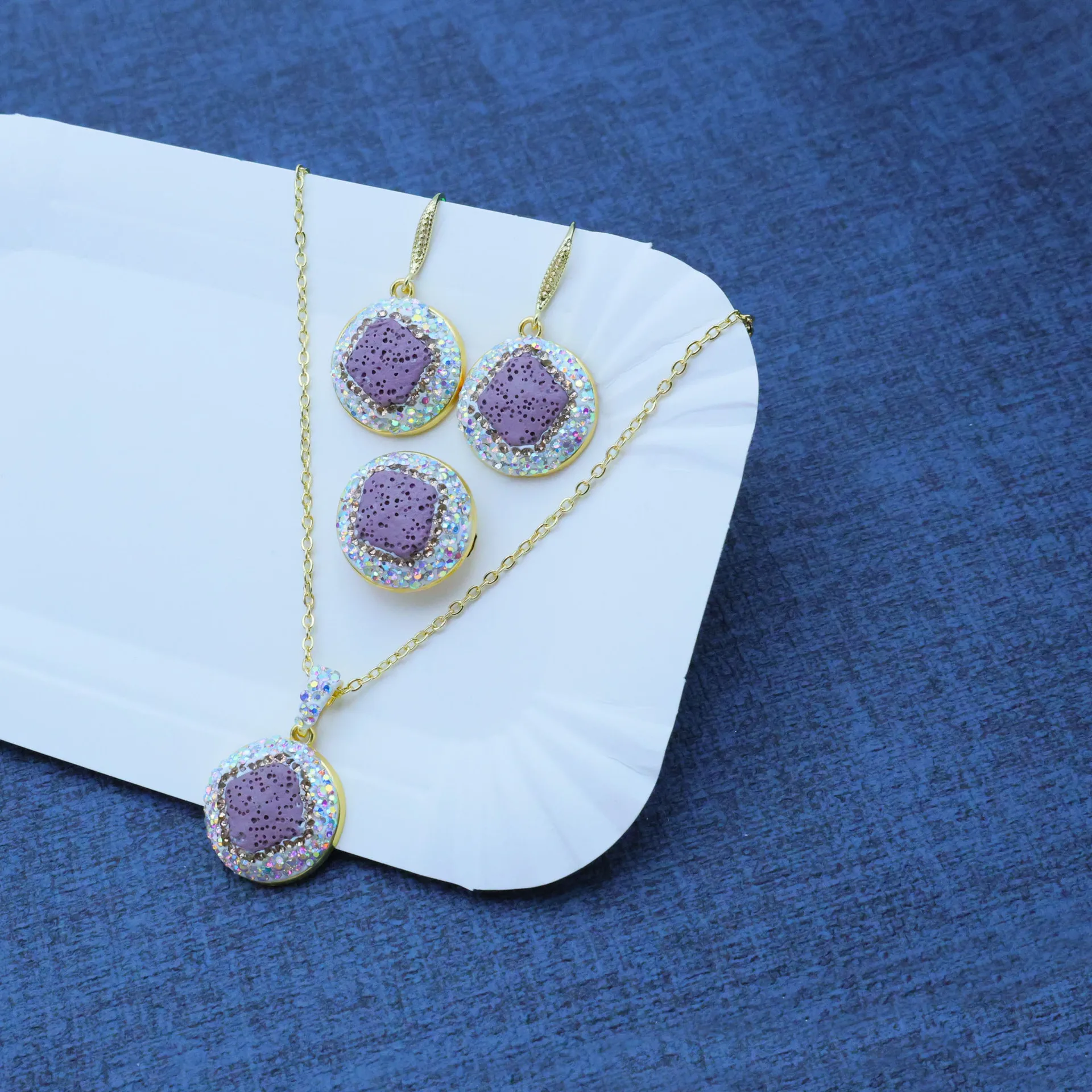 DIY accessories New popular volcanic stone square shape handmade design fashion temperament three-piece jewelry factory supply d