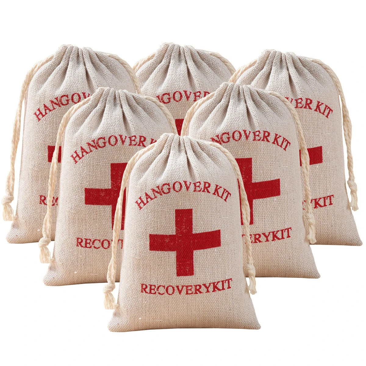 

6pcs/Lot Hangover First Aid Kit Candy Bags Cotton Emergency Red Cross Tool Kit Party Wedding Candy Gift Drawstring Linen Bag