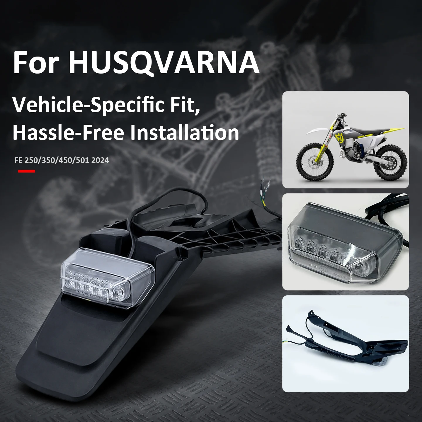 LED Tail Light Assembly Rear Fender License Plate Bracket Extension for Husqvarna FE250 FE350 TE125 FC250 TC250 FX450 2024-2026